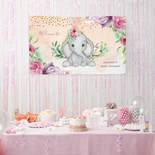Wild One - Baby Elephant und Blume Banner (Party)