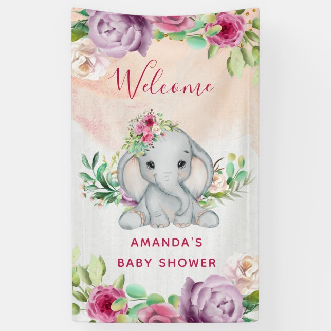 Wild One - Baby Elephant und Blume Banner (Vertikal)