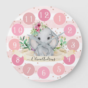 Wild One - Baby Elephant und Blume große Uhr