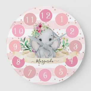 Wild One - Baby Elephant und Blume große Uhr