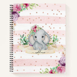 Wild One - Baby Elephant und Blume Notebook Notizbuch