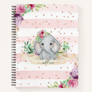 Wild One - Baby Elephant und Blume Notebook Notizbuch
