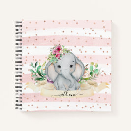 Wild One - Baby Elephant und Blume Notizbuch