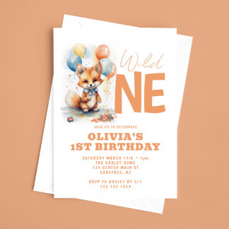 Wild One Baby Fox 1. Geburtstag Einladung