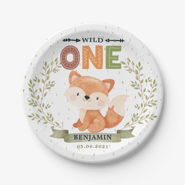 Wild One Baby Fox 1. Geburtstag Papierplatte Pappteller (Vorderseite)
