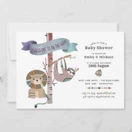 Wild One Baby Shower Tribal Sloth TeePee Einladung