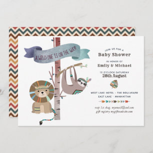 Wild One Baby Shower Tribal Sloth TeePee Einladung