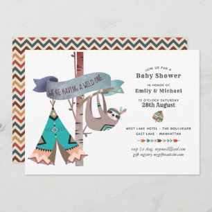 Wild One Baby Shower Tribal Sloth TeePee Einladung