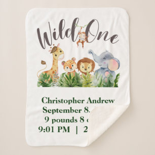 Wild One Baby-Tiere Dschungel-Safari-Geburtsstatis Sherpadecke