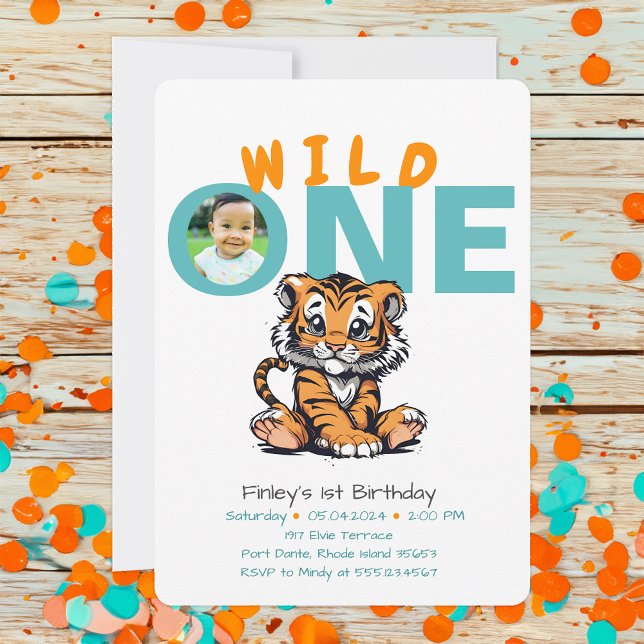 Wild ONE Baby's 1. Geburtstag Niedliches Tigerbild Einladung (Von Creator hochgeladen)