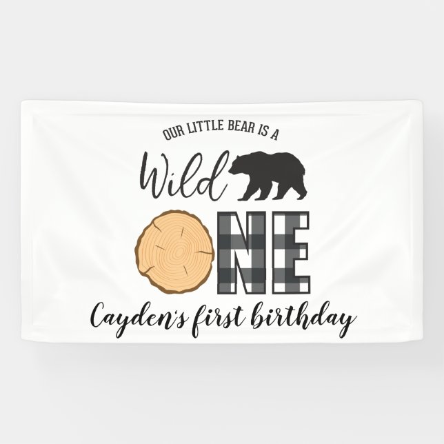Wild One Bar Black Buffalo Kariert erster Geburtst Banner (Horizontal)