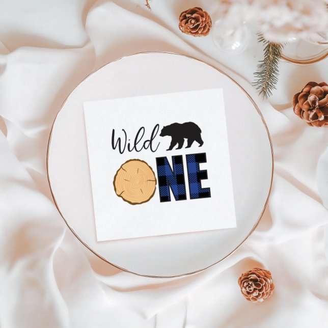 Wild One Bären blue Buffalo Kariert erster Geburts Serviette (Von Creator hochgeladen)
