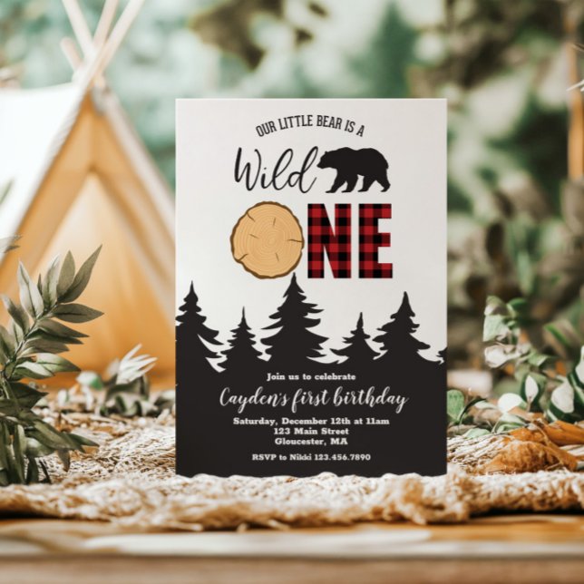 Wild One Bear Buffalo Kariert erster Geburtstag Einladung (Von Creator hochgeladen)