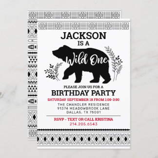 Wild One Bear Einladung zum ersten Geburtstag
