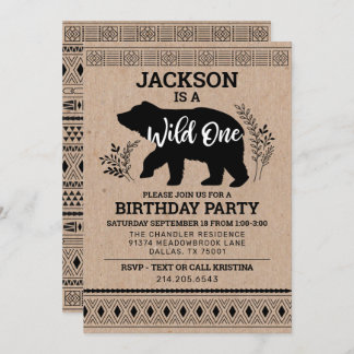 Wild One Bear Einladung zum ersten Geburtstag
