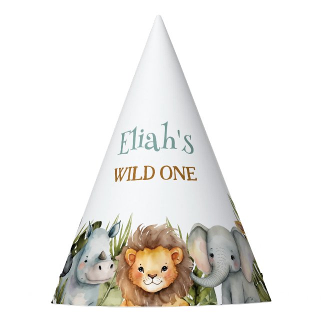 Wild One Birthday Baby Safari Animals Party Hat Partyhütchen (Vorderseite)