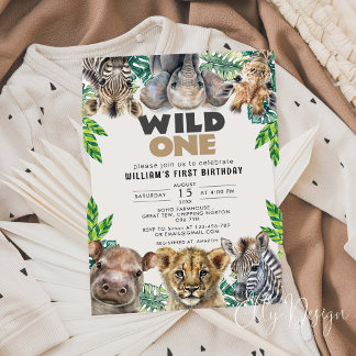 Wild One Birthday Boy Safari Animals Einladung