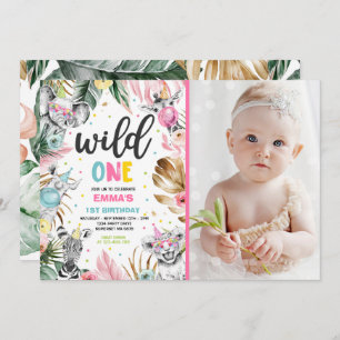 Wild One Birthday Gold Safari Jungle Animals Party Einladung