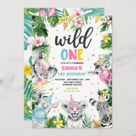 Wild One Birthday Gold Safari Jungle Animals Party Einladung