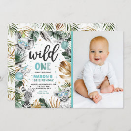 Wild One Birthday Gold Safari Jungle Animals Party Einladung