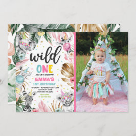 Wild One Birthday Gold Safari Jungle Animals Party Einladung