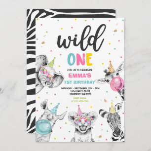 Wild One Birthday Gold Safari Jungle Animals Party Einladung