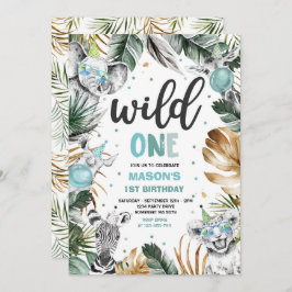 Wild One Birthday Gold Safari Jungle Animals Party Einladung