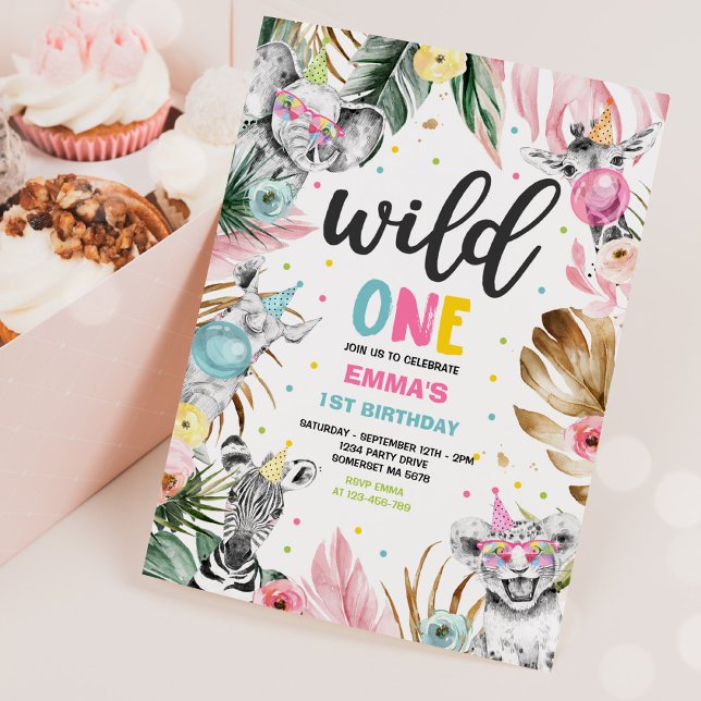 Wild One Birthday Gold Safari Jungle Animals Party Einladung (Von Creator hochgeladen)