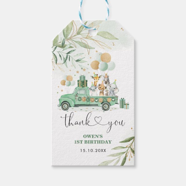 Wild One Birthday Greenerity Gold Party Parade Geschenkanhänger (Vorderseite)