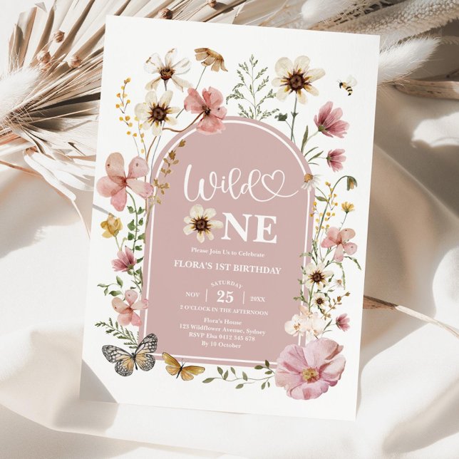 Wild One Birthday Invitation: Blush Wildflower Edi Einladung (Von Creator hochgeladen)