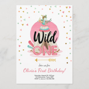 Wild One Birthday Invitation Teepee Boho Girl Wood Einladung