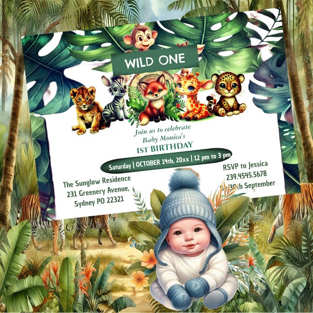 Wild One Birthday Jungle Safari Tropische Canopy Einladung (Wild One Birthday Jungle Safari Tropical Canopy Invitation)