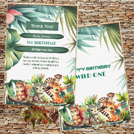 Wild One Birthday Jungle Safari Tropische Vegetati Dankeskarte
