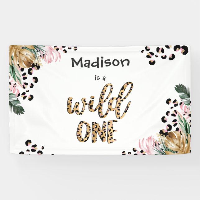 Wild One Birthday Leopard Print Wild Jungle Party Banner (Horizontal)
