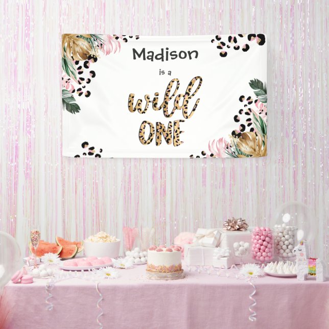 Wild One Birthday Leopard Print Wild Jungle Party Banner (Party)