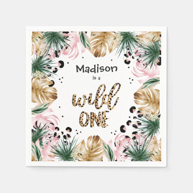 Wild One Birthday Leopard Print Wild Jungle Party Serviette (Vorderseite)