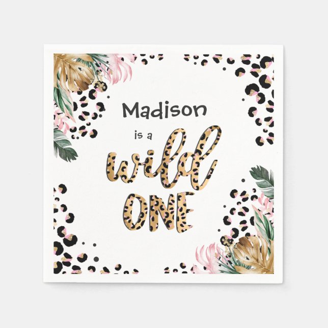 Wild One Birthday Leopard Print Wild Jungle Party Serviette (Vorderseite)
