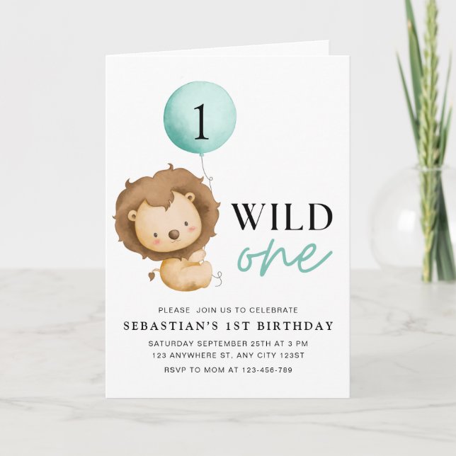 Wild One Birthday Lion Invitation, Zoo Birthday Einladung (Vorderseite)