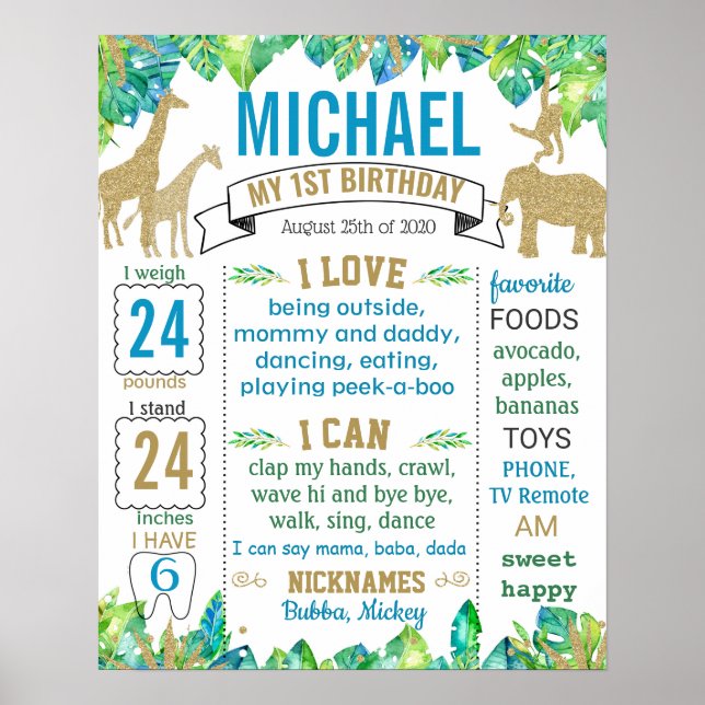 Wild one Birthday Milestone sign Poster (Vorne)