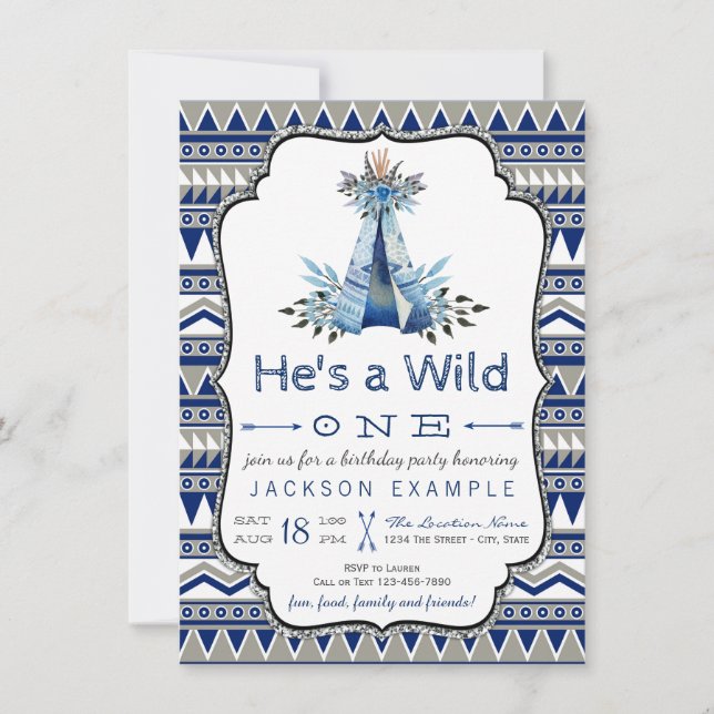 Wild One Birthday Party Boys Teepee erster Geburts Einladung (Vorderseite)