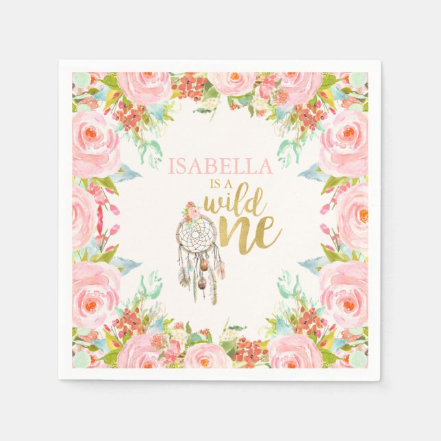 Wild One Birthday Party Napkin Boho Dreamcatcher Serviette (Vorderseite)