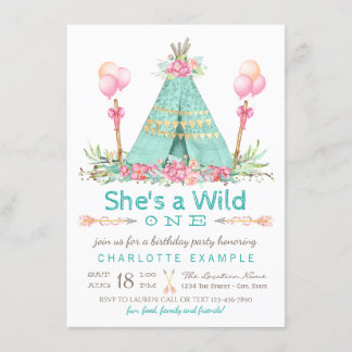Wild One Birthday Party Teepee erster Geburtstag Einladung