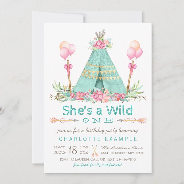 Wild One Birthday Party Teepee erster Geburtstag Einladung (Vorderseite)