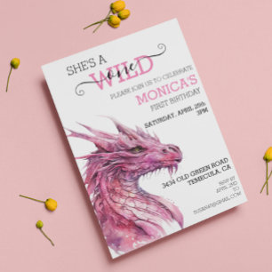 Wild One Birthday Pink Dragon FairyTale Einladung