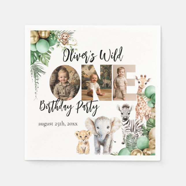 Wild One Birthday Safari Animal Foto Serviette (Vorderseite)