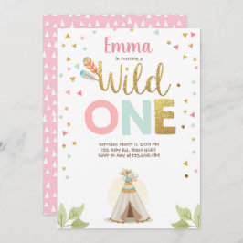 Wild One Birthday Teepee Boho Tribal Pink Girl Einladung