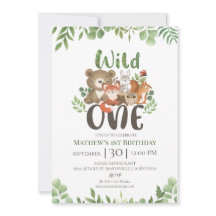 Wild One Birthday Woodland Tiere Grüne Invita
