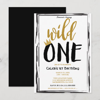 Wild One Black + Gold Foto 1 1. Geburtstag Einladung