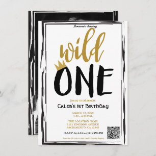 Wild One Black + Gold Foto 1 1. Geburtstag QR-Code Einladung