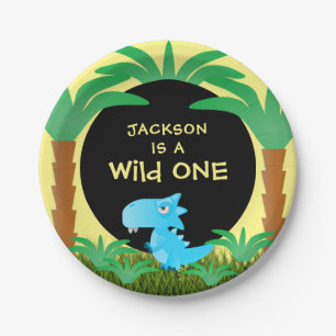 Wild ONE Blue Dinosaur Boy 1. Geburtstag Pappteller